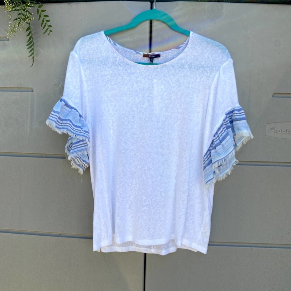 Drew Flutter Sleeve Linen cotton Blouse NEW Size medium`